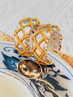 Yves Saint Laurent YSL Vintage Arty Cross Gold Silver Domed Statement Earrings
