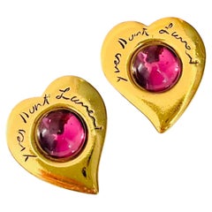 Yves Saint Laurent YSL Iconic Gripoix Gold Amethyst Cabochon Heart Earrings