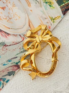 Christian Dior Vintage Iconic Large Gold Bow Ribbon insignia Statement Brooch