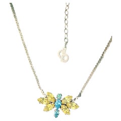 Christian Dior Vintage 1970s Iconic Butterfly Aqua Yellow Topaz Flower Necklace