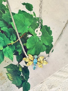 Christian Dior Vintage 1970s Iconic Butterfly Aqua Yellow Topaz Flower Necklace