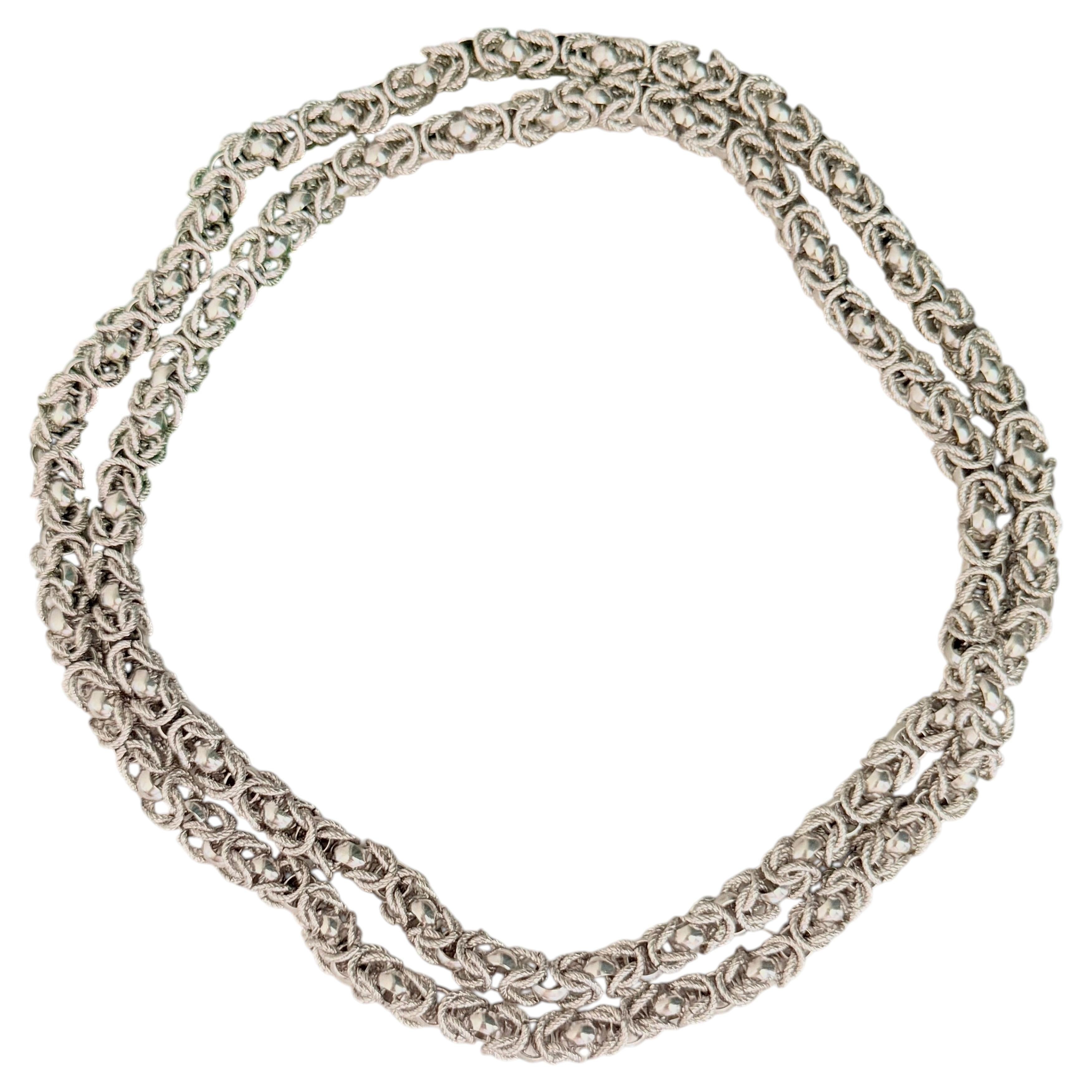 Vintage Unisex Byzantine Interlocked Openwork Rope Long Silver Necklace Bracelet For Sale