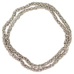 Vintage Unisex Byzantine Interlocked Openwork Rope Long Silver Necklace Bracelet
