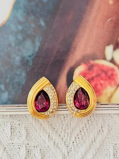 Christian Dior Vintage Gold Amethyst Crystals Leaf Tear Water Drop Earrings