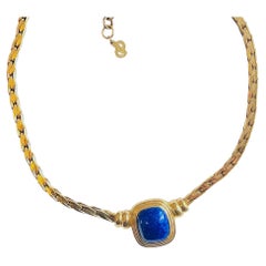 Christian Dior Vintage Gold Blue Lapis Stone Cabochon Statement Necklace