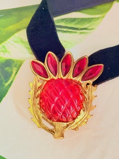 Yves Saint Laurent YSL Haute Couture Gripoix Rubin-Gold-Distel-Brosche mit Anhänger