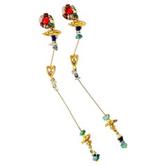 Christian Lacroix Vintage Rare Extra Long Turquoise Lapis Heart Drop Earrings