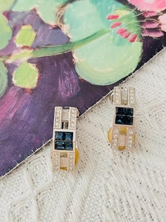 Christian Dior GROSSE 1970 Sapphire Blue Silver Cube Triangle Crystals Earrings