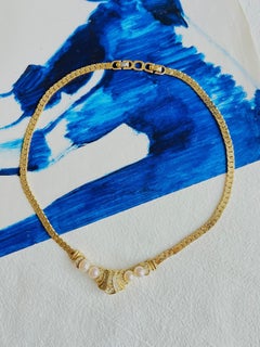 Christian Dior Vintage Iconic Gold Pearls Crystals White Moon Fan Necklace