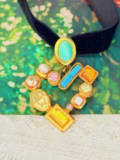 Christian Lacroix Vintage Turquoise Citrine Blue Pink Pearl Oval Heart Pendant