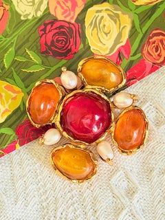 Yves Saint Laurent YSL Haute Couture Iconic Gripoix Ruby Citrine Pearls Pendant