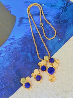 Christian Dior GROSSE 1972 Iconic Unisex Gold Lapis Foil Swirl Circle 2 Set