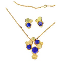 Christian Dior GROSSE 1972 Iconic Unisex Gold Lapis Foil Swirl Circle 2 Set
