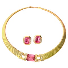 Christian Dior Vintage Haute Couture Gold Pink Octagon Interlocked Omega Set
