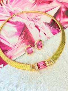 Christian Dior Vintage Haute Couture Gold Pink Octagon Interlocked Omega Set