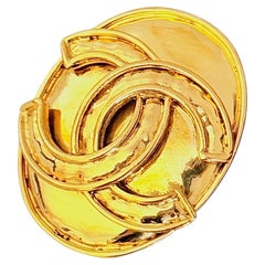 Chanel Vintage 1994 Unisex Rare Gold Iconic Oval Glow Large Coco CC Brooch