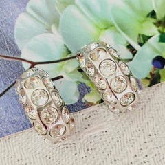Christian Dior Vintage Unisex Rare Silver Large Crystals Hoop Domed Earrings