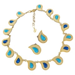 Christian Dior Vintage Haute Couture – Türkis, Lapislazuli, Pfauenauge, Paisley – 2er-Set