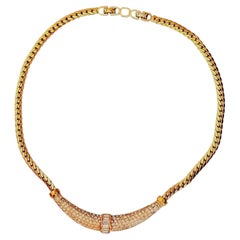 Christian Dior Vintage Iconic Unisex Gold Crystals Crescent Pendant Necklace