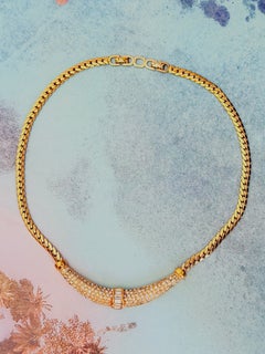 Christian Dior Vintage Iconic Unisex Gold Crystals Crescent Pendant Necklace