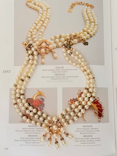 Christian Dior 1983 Vintage White Pearls Crystals Tassel Layers Choker Necklace