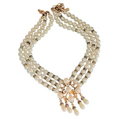 Christian Dior 1983 Vintage White Pearls Crystals Tassel Layers Choker Necklace
