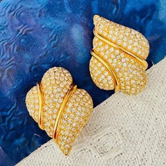 Christian Dior GROSSE Gold Large Crystals Geometric Leaf Heart Chunky Earrings