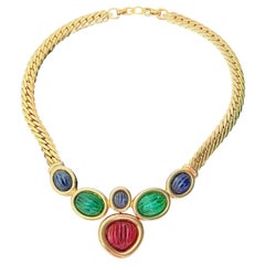 Christian Dior Haute Couture Iconic Gripoix GROSSE Ruby Green Blue Necklace