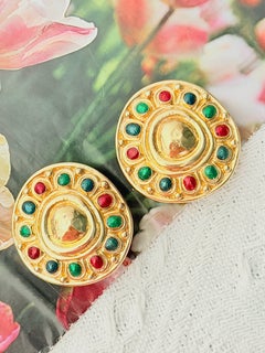 Christian Dior Vintage Iconic Rare Abnormal Circle Red Green Statement Earrings