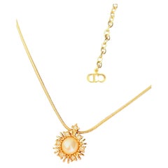 Christian Dior Vintage Iconic Gold White Pearl Sunburst Crystals Snake Necklace