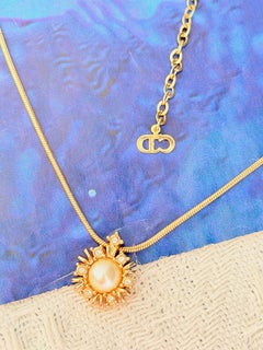 Christian Dior Vintage Iconic Gold White Pearl Sunburst Crystals Snake Necklace