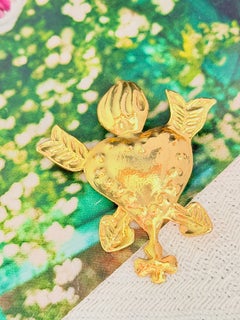 Christian Lacroix Vintage Iconic Gold Sacred Heart Cross Arrow Fire Flame Brooch