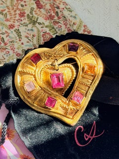 Christian Lacroix Noel 1992 Iconic Heart Drop Ruby Fuchsia Gold Pendant Brooch