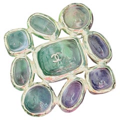 Chanel Vintage 1998 Haute Couture Gripoix Poured Glass Light Lilic Coco Brooch