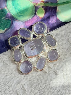 Chanel Vintage 1998 Haute Couture Gripoix Poured Glass Light Lilic Coco Brooch