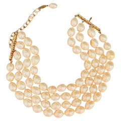 Chanel Vintage 1986 Haute Couture – Kultige, mehrreihige Choker-Halskette mit weißen Perlen