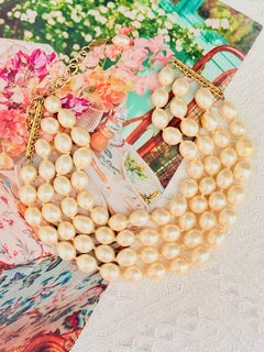 Chanel Vintage 1986 Haute Couture – Kultige, mehrreihige Choker-Halskette mit weißen Perlen