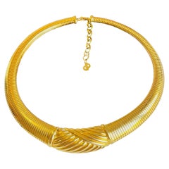 Christian Dior Iconic Gold Geometric Ribbed Omega Snake Choker Chunky Necklace