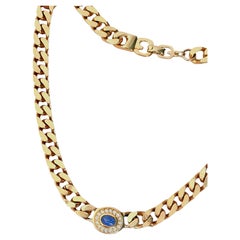 Christian Dior GROSSE Gripoix Gold Blue Sapphire Oval Cuban Omega Link Necklace