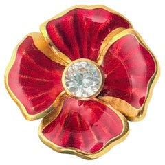 Christian Dior Vintage Iconic Gold Large Glow Red Pansy Crystal Chunky Brooch