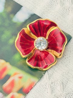 Christian Dior Vintage Iconic Gold Large Glow Red Pansy Crystal Chunky Brooch