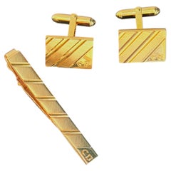 Christian Dior Vintage Iconic Rare Gold CD Rectangle Cufflinks Tie Clip Gift Set