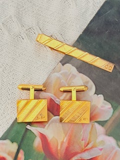 Christian Dior Vintage Iconic Rare Gold CD Rectangle Cufflinks Tie Clip Gift Set