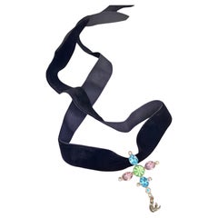 Christian Lacroix Vintage Iconic Cross Emerald Aqua Pink Drop Brooch Pendant