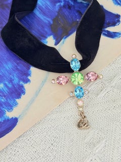 Christian Lacroix Vintage Iconic Cross Emerald Aqua Pink Drop Brooch Pendant