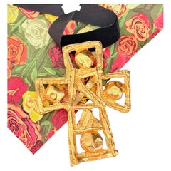 Christian Lacroix Haute Couture Iconic Gold Massive Huge Cross Brooch Pendant