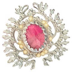 Christian Lacroix Vintage Mauve Purple Crystal White Wreath Leaf Brooch