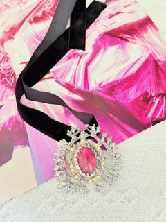 Christian Lacroix Vintage Mauve Purple Crystal White Wreath Leaf Brooch