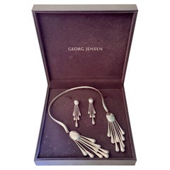 Georg Jensen ASTRID FOG Sterling Silver Drop Tassel Post Omega 2 Set Boxed