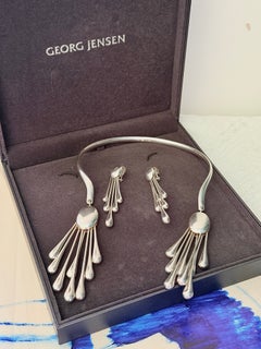 Georg Jensen ASTRID FOG Sterling Silver Drop Tassel Post Omega 2 Set Boxed